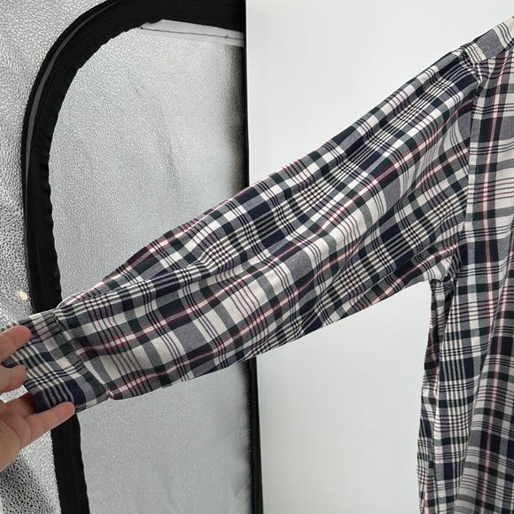 VTG Western Rugged Streetwear Izod Navy/White Plaid Button Down FlannelShirt SzM - Picture 3 of 12